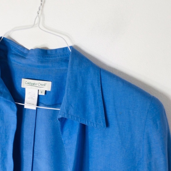 Coldwater Creek open jacket women small silk linen blue spring coastal career - Picture 2 of 7